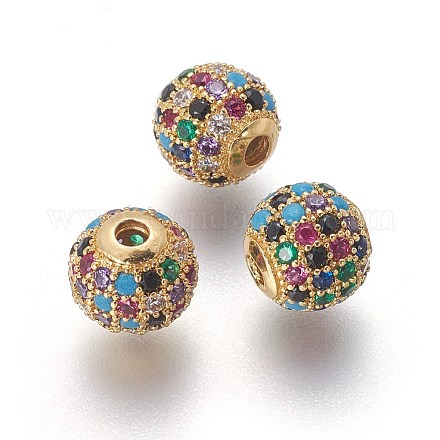 Латунные микро проложить кубического циркония бусы ZIRC-F098-02G-8mm-1