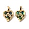 Brass Micro Pave Clear Cubic Zirconia Pendants, Heart Charms, with Paua Shell, Real 18K Gold Plated, Flower, 18x14x5mm, Hole: 5x2.5mm