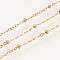 Ion Plating(IP) Handmade 304 Stainless Steel Cable Chains, Satellite Chains, Satellite Chains, with Round Beads, Soldered, with Spool, Flat Oval, Golden, 1.5mm, about 32.8 Feet(10m)/roll