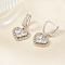 Elegant Brass Clear Cubic Zirconia Hollow Heart Hoop Earrings, Silver, 31x18mm