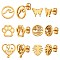 6 Pairs 6 Style Butterfly & Leaf & Tree of Life & Cat Claw Print & Music Note & Wave 316 Surgical Stainless Steel Stud Earrings for Women, Golden, 8~12x8~12mm, Pin: 1mm, 1 Pair/style