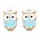 Alloy Enamel Pendants, Cadmium Free & Nickel Free & Lead Free, Light Gold, Owl, Sky Blue, 19x12x2.5mm, Hole: 2mm