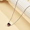 304 Stainless Steel Dark Red Cubic Zirconia Heart Pendant Necklaces for Women, Stainless Steel Color, 16.77 inch(42.6cm)