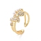 Brass Micro Pave Cubic Zirconia Open Rings, Butterfly with Plastic Imitation Pearl Cuff Rings for Women, Real 18K Gold Plated, Cadmium Free & Nickel Free & Lead Free, 5~11mm, Inner Diameter: US Size 6 3/4(17mm)