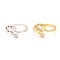 Brass Micro Pave Cubic Zirconia Cuff Ring, Long-Lasting Plated, Crown with Heart, Mixed Color, US Size 6 1/2(16.9mm)