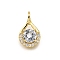 Brass Micro Pave Cubic Zirconia Pendants, Teardrop, Rack Plating, Long-Lasting Plated, Lead Free & Cadmium Free, Real 18K Gold Plated, Clear, 15.5x9.5x4.5mm, Hole: 3x2mm