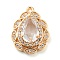 Golden Brass Micro Pave Cubic Zirconia Pendants, with Glass, Teardrop Charms, Clear, 23x17x7mm, Hole: 1.5mm