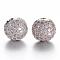 CZ Brass Micro Pave Grade AAA Clear Color Cubic Zirconia Round Beads, Cadmium Free & Nickel Free & Lead Free, Platinum, 10mm, Hole: 2mm