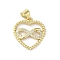 Rack Plating Brass Micro Pave Cubic Zirconia Pendants, Heart with Infinity, Long-Lasting Plated, Cadmium Free & Lead Free, Real 18K Gold Plated, 19x17.5x2.5mm, Hole: 3.5x3mm