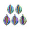 Rainbow Color Alloy Pendants, Cadmium Free & Nickel Free & Lead Free, Leaf, 35x20.5x4.5mm, Hole: 2.5mm