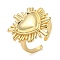 Rack Plating Brass Cuff Finger Rings for Women, Cadmium Free & Lead Free, Long-Lasting Plated, Heart, Real 18K Gold Plated, 27mm, Inner Diameter: adjustable 
