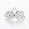 Brass Micro Pave Cubic Zirconia Stud Earring Findings, with Loop, Lead Free & Cadmium Free, Flat Round, Clear, Platinum, 11x9x2mm, Hole: 1mm, Pin: 0.8mm