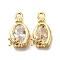 Brass Pendant with Clear Glass, Teardrop Charms, Real 18K Gold Plated, 13x6x5mm, Hole: 1mm
