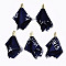 Chiffon Big Pendants, with Golden Brass Cord End, Flower, Prussian Blue, 53~54x36~37x26~27mm, Hole: 1.6mm