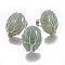 Adjustable Natural Green Aventurine Finger Rings, with Platinum Tone Brass Findings, Oval, Size 8, 18mm