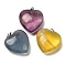 Natural Fluorite Pendants, with Brass Finding, Heart, Platinum, 27x25x12mm, Hole: 3.5x6mm
