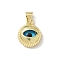 Brass Resin Pendants, Flat Round with Eye, Long-Lasting Plated, Rack Plating, Cadmium Free & Lead Free, Real 18K Gold Plated, 19.5x16x5.5mm, Hole: 4x3.5mm