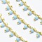 Handmade Glass Beaded Chains, Soldered, with Spool, Brass Chain, Golden, Long-Lasting Plated, Light Sky Blue, 6x2mm, Chain: about 2mm wide, about 32.8 Feet(10m)/roll