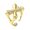 Brass Micro Pave Cubic Zirconia Open Cuff Ring, Cadmium Free & Lead Free, Initial Letter X, Real 16K Gold Plated, US Size 6 1/2(16.9mm)