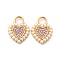 Alloy Rhinestone Pendants, with ABS Plastic Imitation Pearl Beads, Golden Tone Heart Charms, Light Rose, 18x14x3mm, Hole: 4x4mm