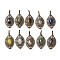 Natural Gemstone Pendants, Brass Horse Eye Charms, Red Copper, Lead Free & Cadmium Free, Mixed Dyed and Undyed, 48x28x7.5mm, Hole: 8x5mm