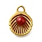 304 Stainless Steel Pendants, with Round Plastic Imitation Pearl, Shell Shape Charms, Real 18K Gold Plated, Red, 18.5x14x7mm, Hole: 2.5mm