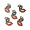 Single Face Printed Aspen Wood Big Pendants, 3 Lips with Polka Dot & Leopard Print Charm, Red, 60.5x46.5x2.5mm, Hole: 1.8mm