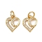 Brass Micro Pave Cubic Zirconia Pendants, Heart Charms, with Jump Ring, Real 16K Gold Plated, 12x10x2mm, Hole: 3.5mm