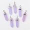 Bullet Imitation Jade Glass Pointed Pendants, with Alloy Findings, Lilac, 39x12mm, Hole: 3x4mm