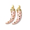 Brass Micro Pave Cubic Zirconia Pendants, Horn Charm, with Enamel, Real 18K Gold Plated, Pink, 29.5x18x4.5mm, Hole: 4x2.5mm