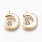 Brass Micro Pave Clear Cubic Zirconia Charms, with Shell, Nickel Free, Real 18K Gold Plated, Moon with Monkey, Seashell Color, 14x10.5x2mm, Hole: 1mm