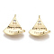 Brass Micro Pave Clear Cubic Zirconia Pendants, Fan Shape with Do Everything For You, Nickel Free, Real 18K Gold Plated, 16x13.5x3.5mm, Hole: 1mm