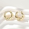 Brass Clear Cubic Zirconia Hoop Earrings, Twist, Real 18K Gold Plated, 15.5x15.5x4mm