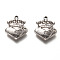 201 Stainless Steel Pendant Cabochon Settings for Enamel, Heart with Crown, Stainless Steel Color, 17x14.5x3mm, Hole: 1.5mm