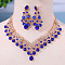 Alloy Rhinestone Jewelry Sets, Include Stud Earrings & Bib Necklaces, Golden, Sapphire, 480mm