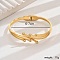 Stylish 201 Stainless Steel Hollow Bracelets for Women, Real 18K Gold Plated, Inner Diameter: 2-3/8~2-3/4 inch(6~7cm)