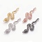 Brass Micro Pave Cubic Zirconia Links, Long-Lasting Plated, Snake, Lead Free & Nickel Free & Cadmium Free, Clear, Mixed Color, 39x13.5x3mm, Hole: 1.2mm