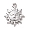 Non-Tarnish 304 Stainless Steel Pendants, Sun with Human Face, Stainless Steel Color, 17.5x15x2.5mm, Hole: 1.6mm
