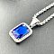 Elegant Punk Hip Hop 304 Stainless Steel Rhinestone Pendant Necklaces, Rectangle, Sapphire