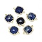 Natural Sodalite Links connectors, with Golden Tone Brass Findings and Cubic Zirconia, Faceted, Square, Clear, 18.5~19x13.5x4.5mm, Hole: 1.6mm