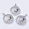 Opalite Pendants, with Brass Findings, Flat Round with Sun & Moon, Platinum, 31x27.5x8mm, Hole: 5x7mm