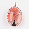 Glass Dried Flower Big Pendants, with Brass Findings, Oval, Antique Bronze, Light Salmon, 48~51x30x15mm, Hole: 4x6mm