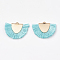 Polyester Tassel Pendant Decorations, with Brass Findings, Semicircle, Light Gold, Pale Turquoise, 25~27x32~35x3mm, Hole: 3x1.5mm