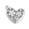 Brass Micro Pave Clear Cubic Zirconia Pendants, Cadmium Free & Nickel Free & Lead Free, Heart with Flower, Platinum, 16x19x6mm, Hole: 1.5mm