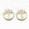 Brass Micro Pave Clear Cubic Zirconia Pendants, with Enamel, Nickel Free, Real 18K Gold Plated, Half Round with Tree, White, 20.5x20x2mm, Hole: 1mm
