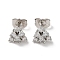 Brass Rhinestone Stud Earrings, Triangle, Platinum, 9x9.5mm