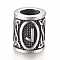 304 Stainless Steel European Beads, Large Hole Beads, Column with Runes/Futhark/Futhor, Antique Silver, 16.2x13.4mm, Hole: 8mm
