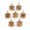 Glass Charms, with Golden Tone Brass Findings, Faceted, Flat Round, Goldenrod, 13.5x10.5x5.5mm, Hole: 1.8mm