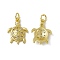 Rack Plating Brass Micro Pave Cubic Zirconia Pendants, with Jump Ring, Real 18K Gold Plated, Long-Lasting Plated, Cadmium Free & Nickel Free & Lead Free, Sea Turtle Charm, Clear, 18.5x13x2.5mm, Jump Ring: 5x0.9mm, Inner Diameter: 3.2mm