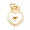 Brass Enamel Pendants, Cadmium Free & Lead Free, Long-Lasting Plated, Heart Lock, Real 18K Gold Plated, Creamy White, 13x9x1.5mm, Hole: 4.5mm